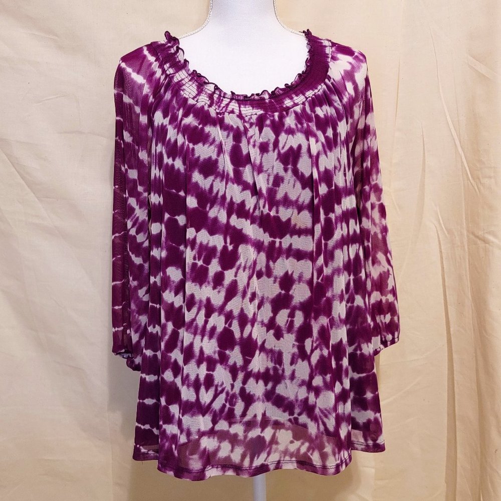 INC International Concepts - Purple Tie-Dye 3/4 Sleeve Boho Blouse